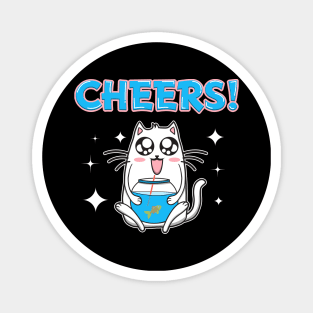 Cute Cheers Cat Drinking Fishbowl Beer Drinker Magnet